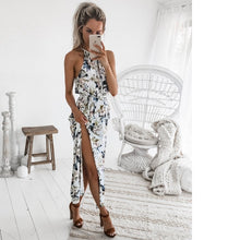 Load image into Gallery viewer, Women Long Maxi Dresses Bohemia Sleeveless Floral Print Ethnic Summer Beach Female Split Stylish Asymmetrical Dress Vestid
