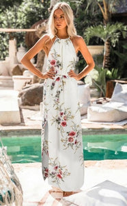 Women Long Maxi Dresses Bohemia Sleeveless Floral Print Ethnic Summer Beach Female Split Stylish Asymmetrical Dress Vestid